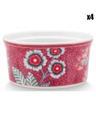 4 Ramequins en Porcelaine ronds Flower Festival roses - D.9 cm
