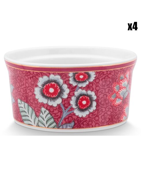 4 Ramequins en Porcelaine ronds Flower Festival roses - D.9 cm