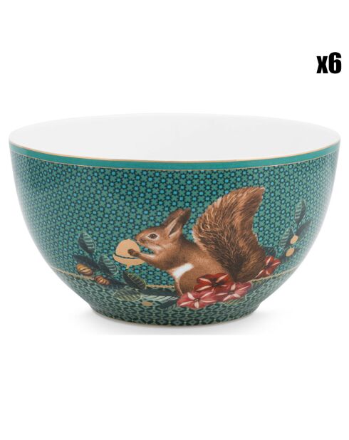 6 ciotole in porcellana Winter Wonderland Green Scoiattolo - D.15 cm