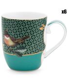 6 Petits Mugs en Porcelaine Winter Wonderland Oiseau verts - 7.8x8.5x10 cm