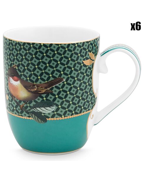 6 Petits Mugs en Porcelaine Winter Wonderland Oiseau verts - 7.8x8.5x10 cm