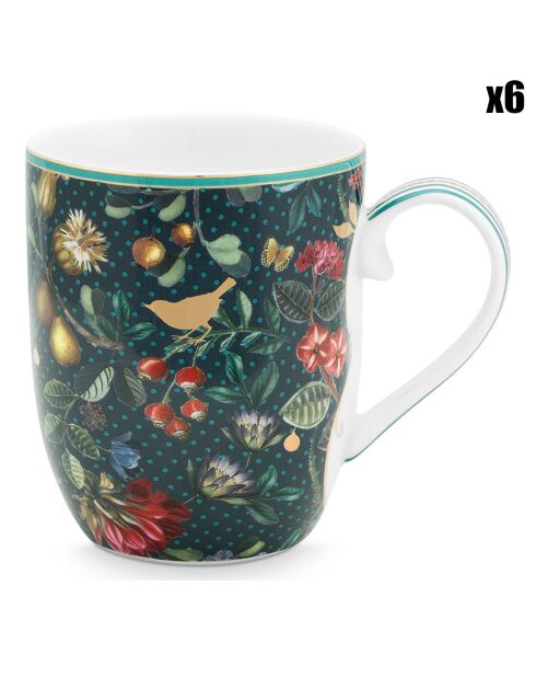 6 kleine Porzellantassen, blau, Motiv Winter Wonderland Overall, 7,8 x 8,5 x 10 cm