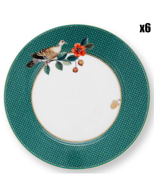 6 Brotteller aus Porzellan, Design „Green Winter Wonderland“, D.17 cm