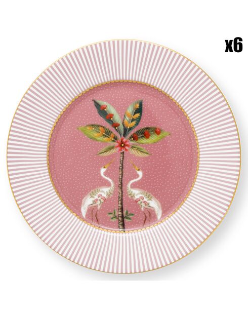6 Brotteller aus rosafarbenem Porzellan von La Majorelle, D.17 cm