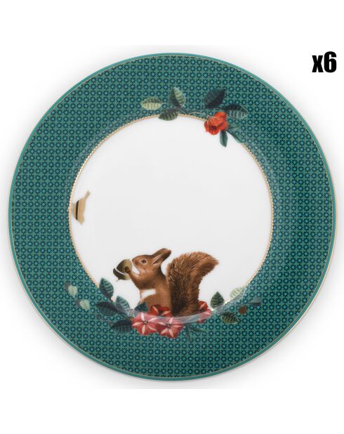 6 Brotteller aus Porzellan, Design „Green Winter Wonderland“, D.17 cm