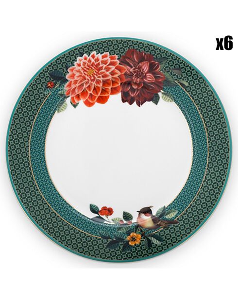 6 Assiettes en Porcelaine dessert Winter Wonderland vertes - D.21 cm
