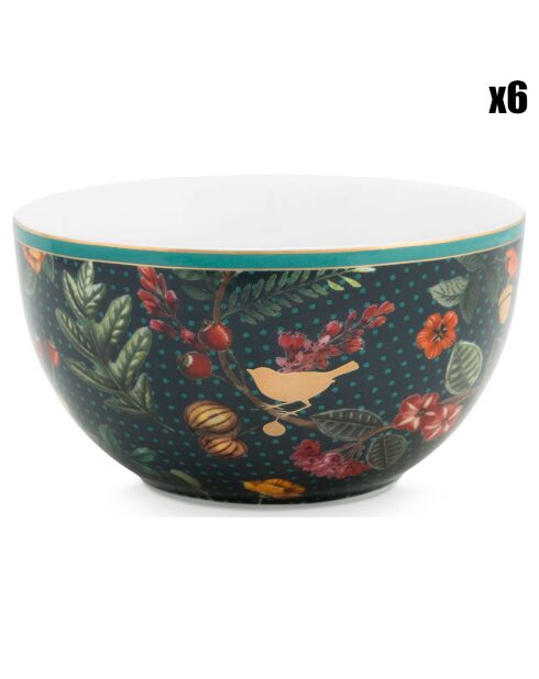 6 Winter Wonderland overall blauwe porseleinen schalen - D.12 cm