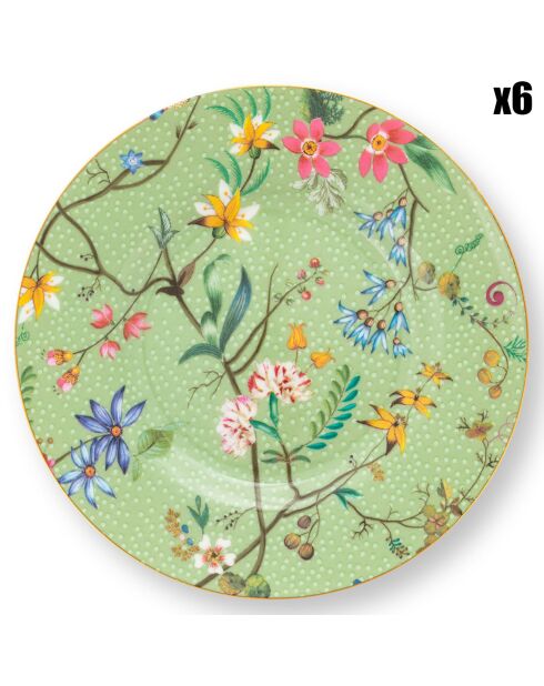 6 Assiettes en Porcelaine Petit four Jolie vertes - D.12 cm