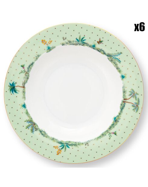 6 Assiettes en Porcelaine creuse Jolie vertes - D.21 cm