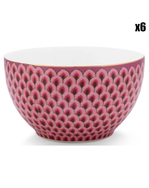 6 Bols en Porcelaine Flower Festival Scallop roses - D.9.5 cm