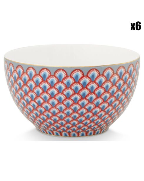 6 Bols en Porcelaine Flower Festival Scallop bleus - D.9.5 cm