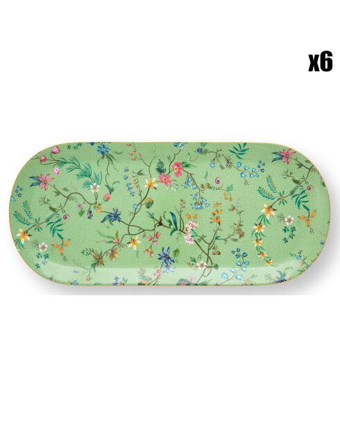 6 Plats cake Jolie fleurs verts - 15.5x1.6x33.6 cm