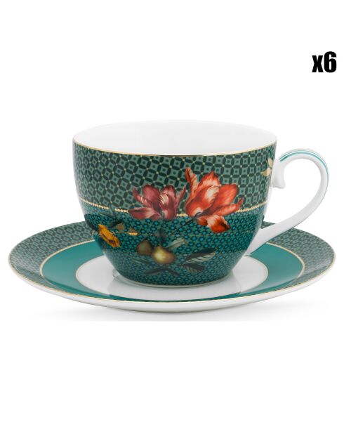 6 groene Winter Wonderland theekopjes en schoteltjes voor vogels - 16,2x7,5x16,2 cm