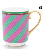 6 tazas grandes de porcelana con rayas verdes de Pip Chique, 8 x 10,3 x 11,6 cm