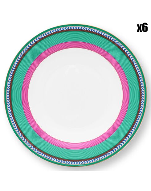 6 Assiettes en Porcelaine creuse Pip Chique Stripes vertes - D.23 cm
