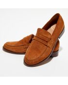 Mocassins en Velours de Cuir Juliette cognac