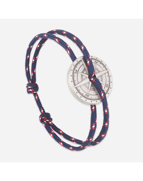 Bracelet Rose des Vents Libeccio en Argent vieilli bleu marine/blanc/rouge