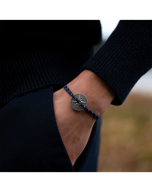Bracelet Rose des Vents Libeccio en Argent vieilli bleu marine/blanc/rouge