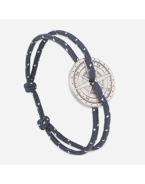 Bracelet Rose des Vents Marin en Argent vieilli bleu marine/blanc
