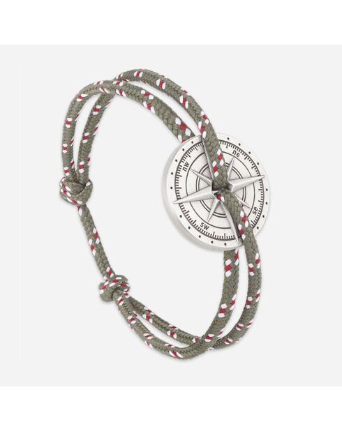 Bracelet Rose des Vents Tramontane en Argent vieilli kaki/blanc/rouge