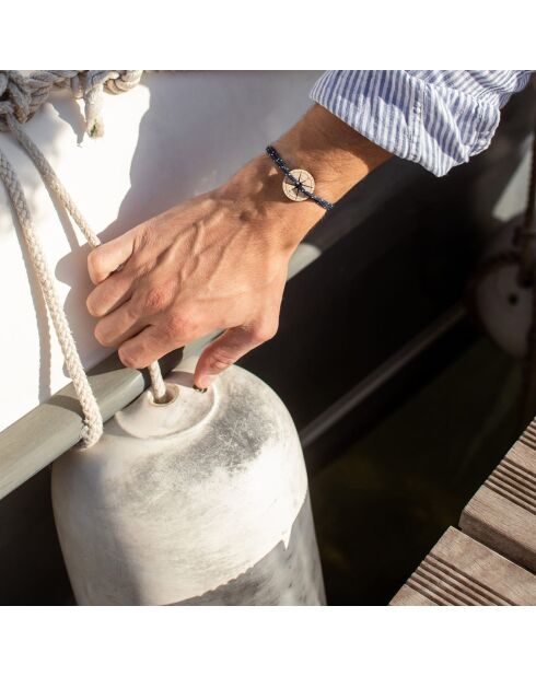 Brazalete Rose Sales Leaf en madera azul/blanca