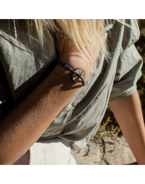 Brazalete Rose Sales Leaf en madera azul/blanca