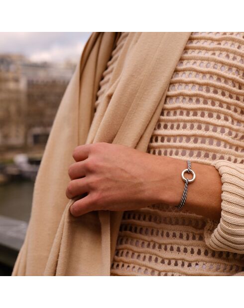 Pulsera Harmony Circle bañada en plata azul/beige