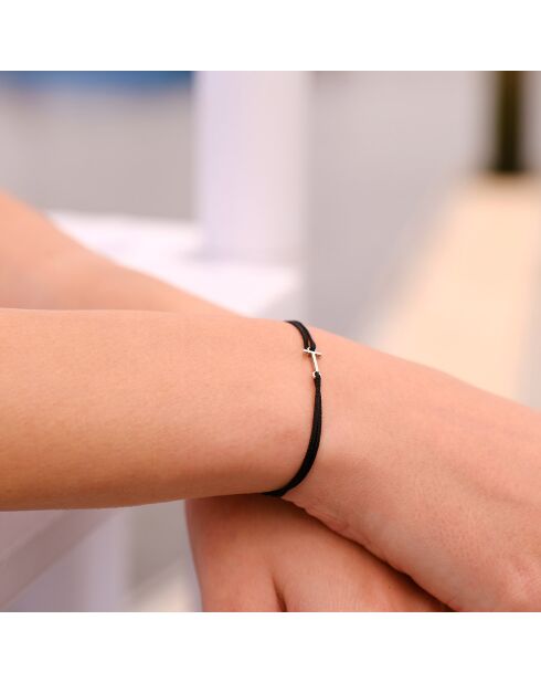 Zwart verzilverde letter T-armband