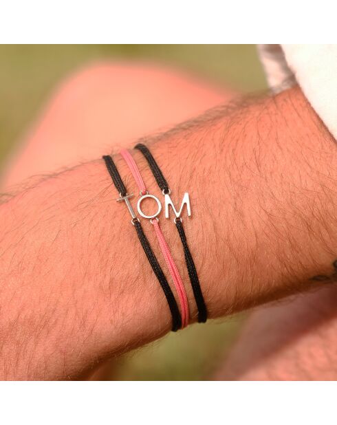 Zwart verzilverde letter T-armband