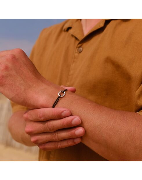 Zwart verzilverde armband met harpoenschakel
