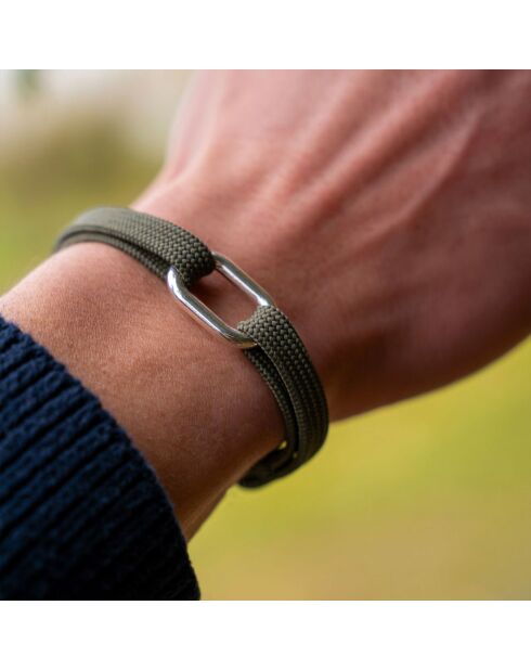 Khakifarbenes versilbertes Maillon Hauban Armband