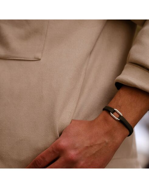 Khakifarbenes versilbertes Maillon Hauban Armband