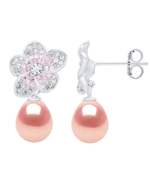 Boucles d'Oreilles en Argent & Perles de Culture d'Eau Douce Poires roses 9-10 mm