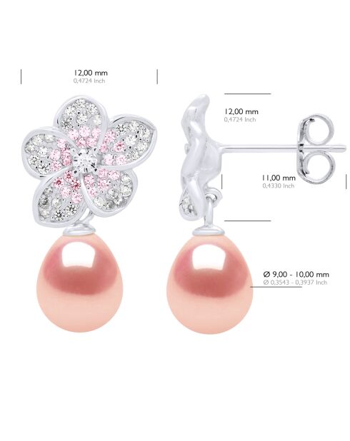 Boucles d'Oreilles en Argent & Perles de Culture d'Eau Douce Poires roses 9-10 mm