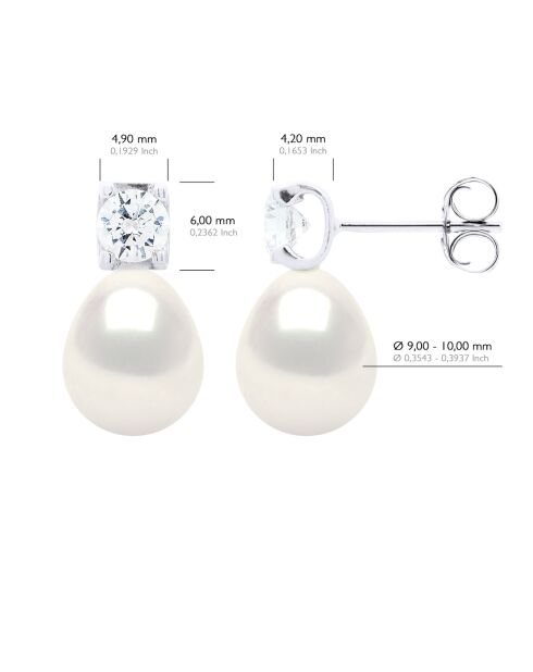 Boucles d'Oreilles Solitaire en Argent Zirconium Perles de culture d'eau douce blanches