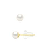 Boucles d'Oreilles en Or Jaune Perles de Culture d'Eau Douce Rondes blanches