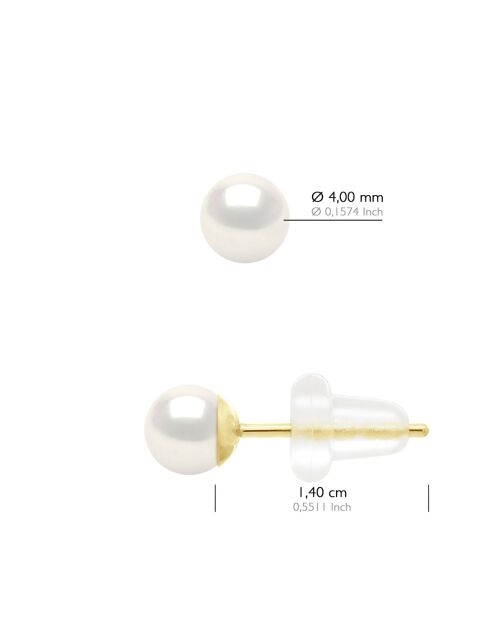 Boucles d'Oreilles en Or Jaune & Perles de Culture d'Eau Douce Rondes blanches 4-5 mm