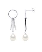 Boucles d'Oreilles Rond et Barrettes en Argent & Perle de Culture d'Eau Douce Poires blanches 7-8 mm