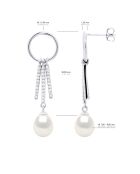 Boucles d'Oreilles Rond et Barrettes en Argent & Perle de Culture d'Eau Douce Poires blanches 7-8 mm