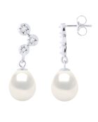 Boucles d'Oreilles Prestige Or Blanc, Diamants & Perles de Culture d'Eau Douce Poires blanches