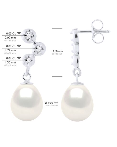 Boucles d'Oreilles Prestige Or Blanc, Diamants & Perles de Culture d'Eau Douce Poires blanches