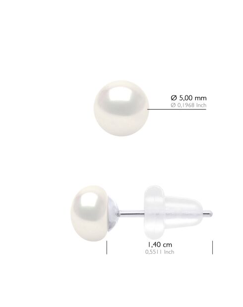 Boucles d'Oreilles en Or Blanc & Perles de Culture d'Eau Douce Boutons blanches 5-6 mm