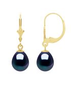 Boucles d'Oreilles Or Jaune & Perles de Culture d'Eau Douce Poires noires