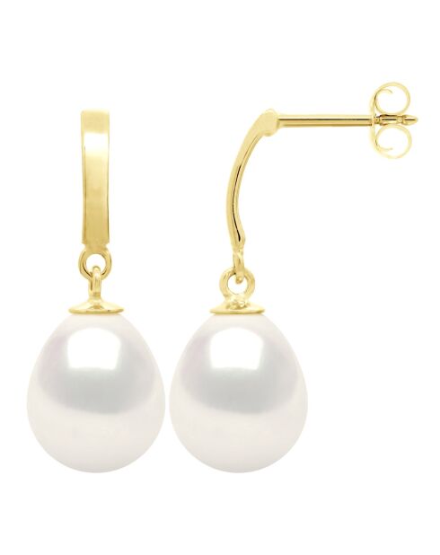 Boucles d'Oreilles Or Jaune & Perles de Culture d'Eau Douce blanches