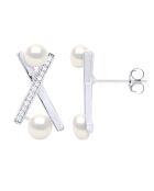 Boucles d'Oreilles Barrettes en Argent & Perle de Culture d'Eau Douce Boutons blanches 4-5 mm