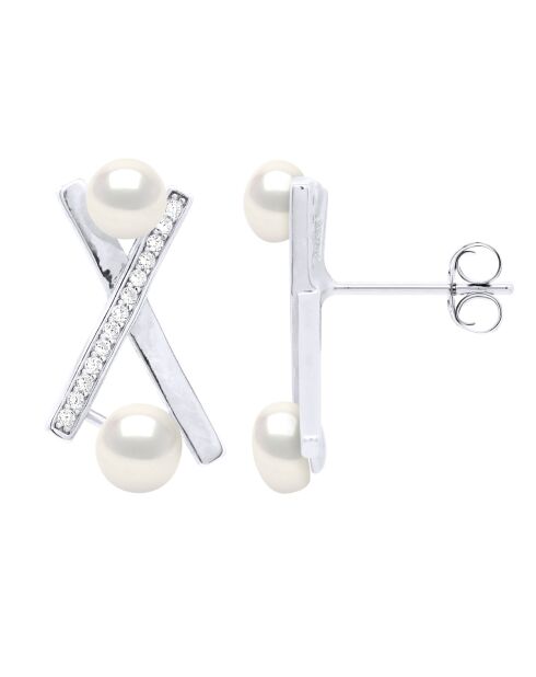 Boucles d'Oreilles Barettes en Argent Perle de Culture d'Eau Douce Bouton blanches