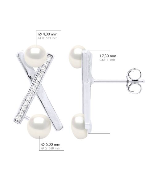 Boucles d'Oreilles Barrettes en Argent & Perle de Culture d'Eau Douce Boutons blanches 4-5 mm