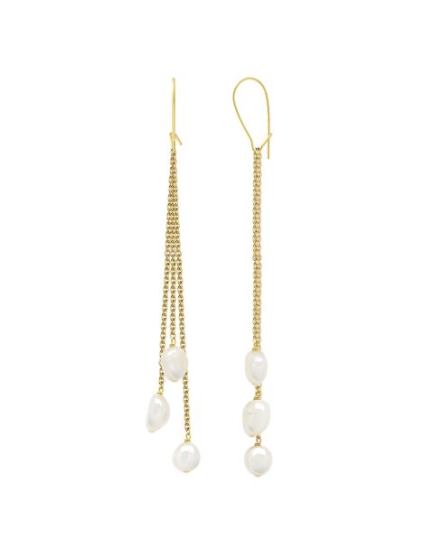 Boucles d'Oreilles 2x3 en Or Jaune & Perles de Culture d'Eau Douce Baroques blanches