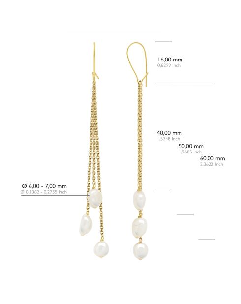 Boucles d'Oreilles en Or Jaune & 2x3 Perles de Culture d'Eau Douce blanches 6-7 mm