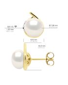 Boucles d'Oreilles Entourage Or Jaune, Diamants & Perles de Culture d'Eau Douce Boutons blanches 7-8 mm